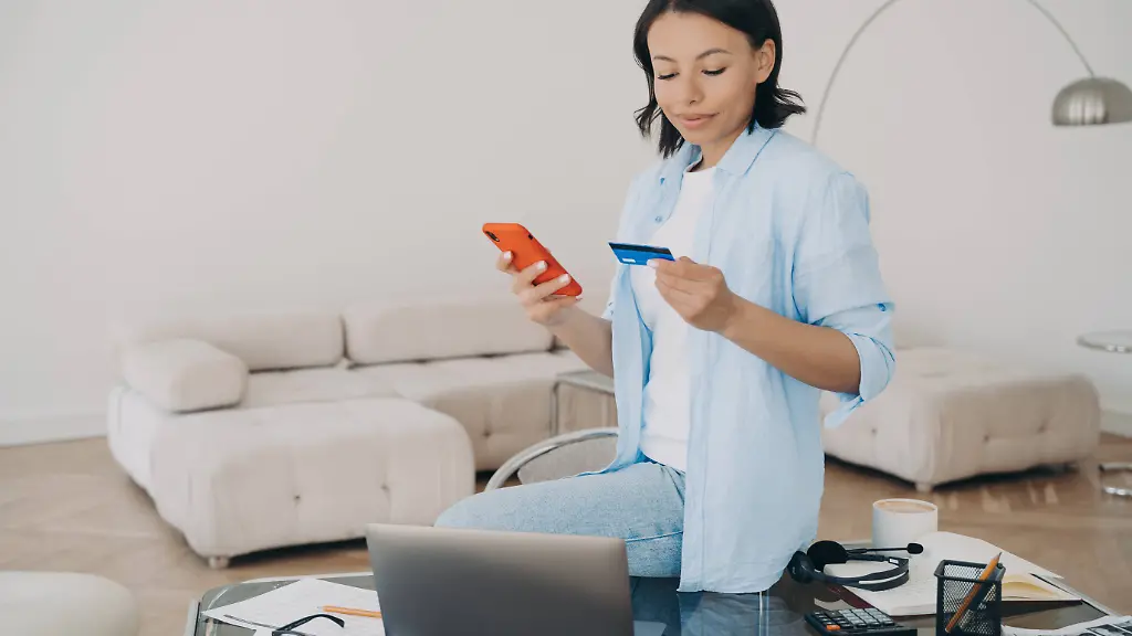 Frau macht Onlinebanking